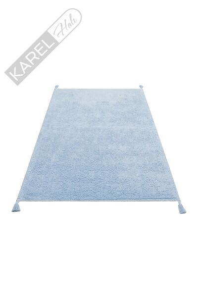 COTTON BOON CBN PLAIN BLUE Yıkanabilir Kaymaz Tabanlı Naturel Pamuk Bebek Halısı