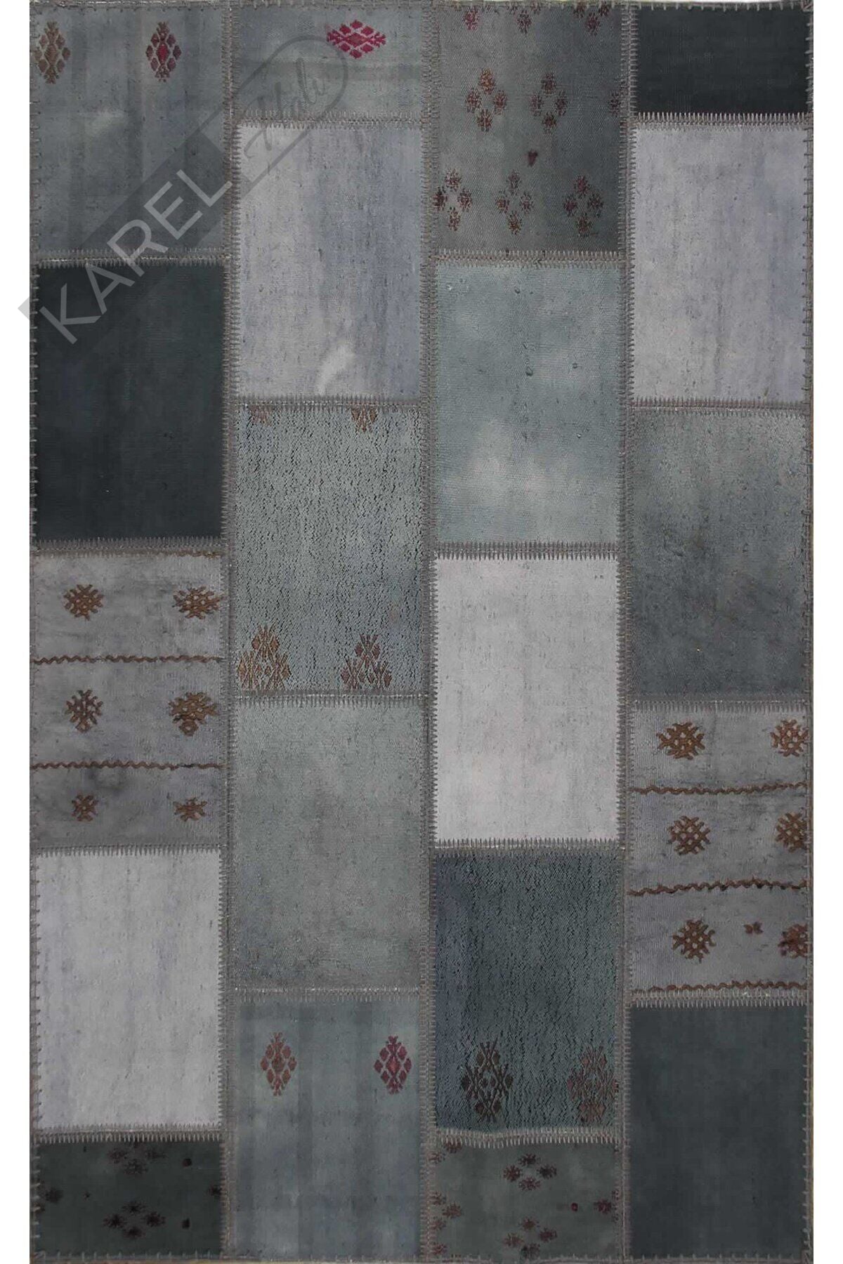 ALACATI ALC 01 STONE  Geleneksel Kendir Patchwork Kilim