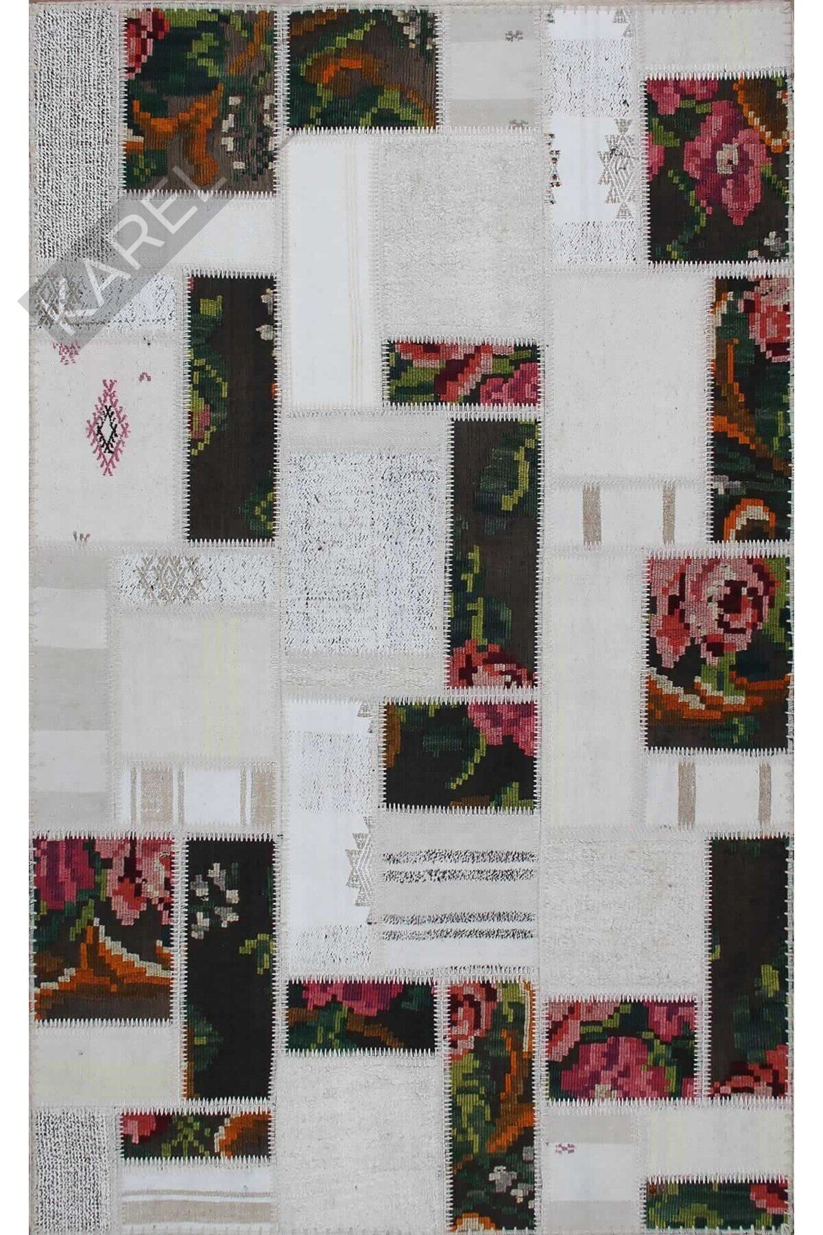 ALACATI ALC 02 BEIGE XW  Geleneksel Kendir Patchwork Kilim