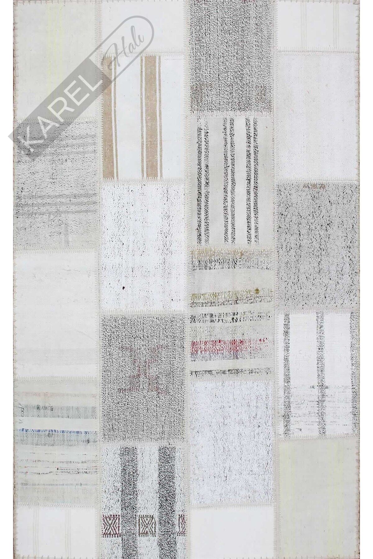 ALACATI ALC 01 BEIGE Geleneksel Kendir Patchwork Kilim