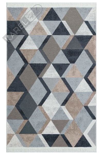 Arya AR 10 Beige Black Geri Dönüşümlü Pamuk ile Üretilen Modern ve Etnik Desenlere Sahip Kilimler.