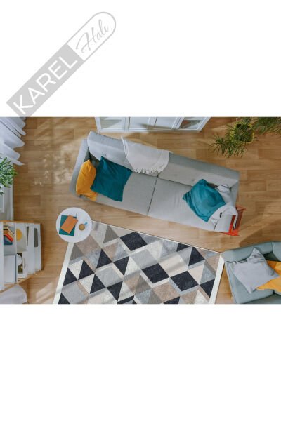 Arya AR 10 Beige Black Geri Dönüşümlü Pamuk ile Üretilen Modern ve Etnik Desenlere Sahip Kilimler.