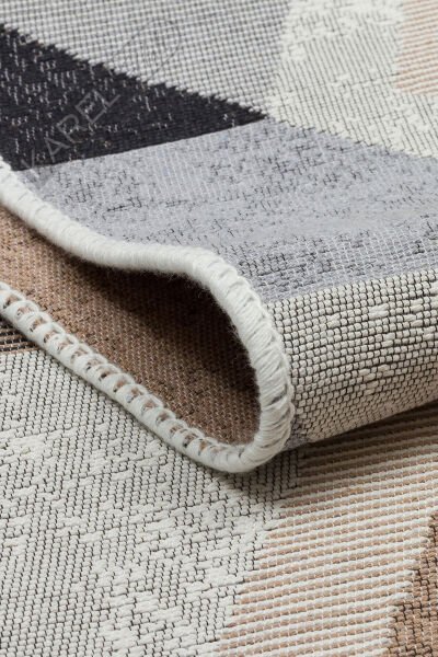 Arya AR 10 Beige Black Geri Dönüşümlü Pamuk ile Üretilen Modern ve Etnik Desenlere Sahip Kilimler.