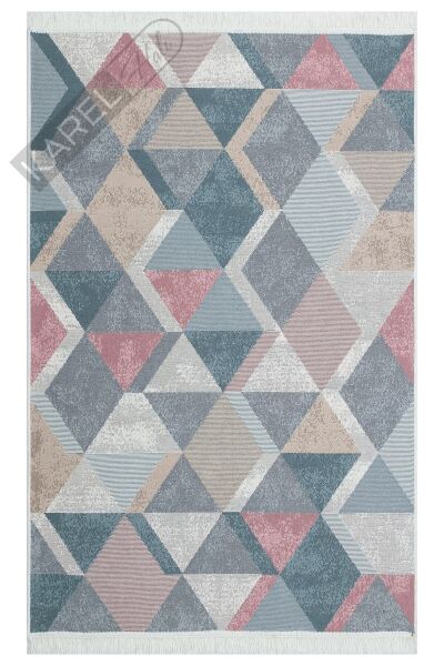 ARYA AR 10 BLUE PINK Yıkanabilir Çift Taraflı Modern Desenli Dokuma Kilim