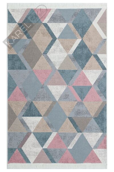 ARYA AR 10 BLUE PINK Yıkanabilir Çift Taraflı Modern Desenli Dokuma Kilim