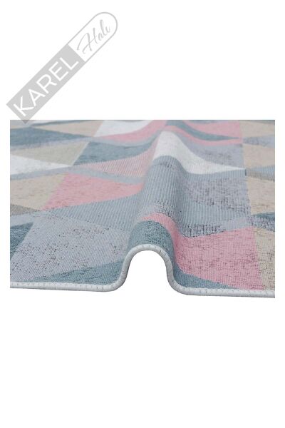ARYA AR 10 BLUE PINK Yıkanabilir Çift Taraflı Modern Desenli Dokuma Kilim