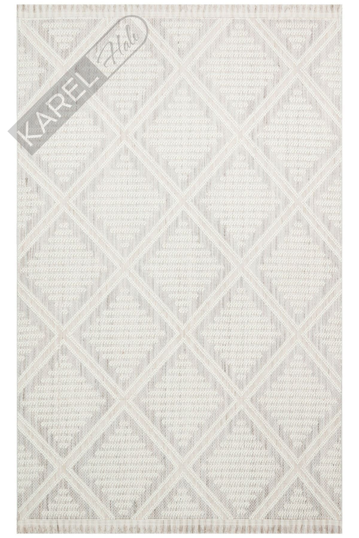 Cozy Czy 03 Grey Cream Hav Vermeyen Özel Ipler Ile Üretilen Örgü Desenlere Sahip Makine Halısı
